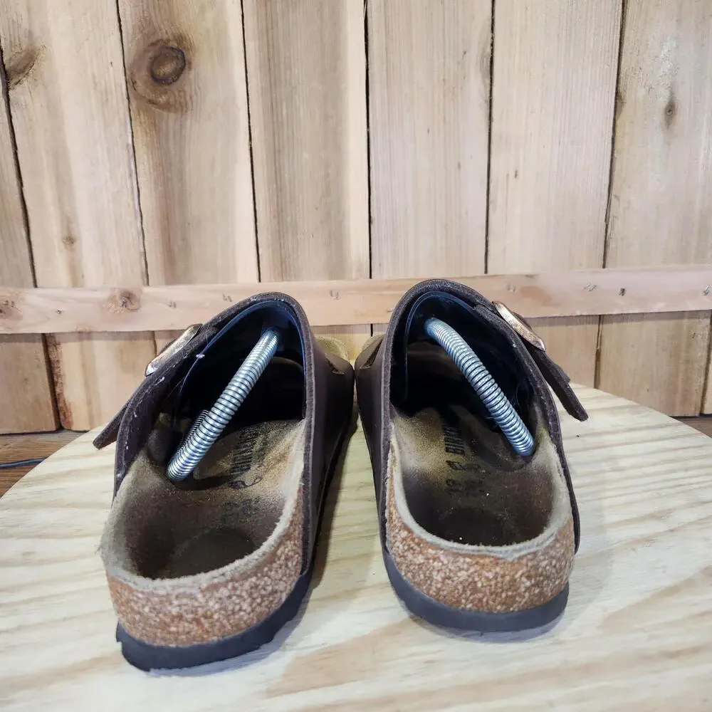 Birkenstock Arizona Sandals Shoes Womens 8 39 EU Brown Leather Slide Buckle